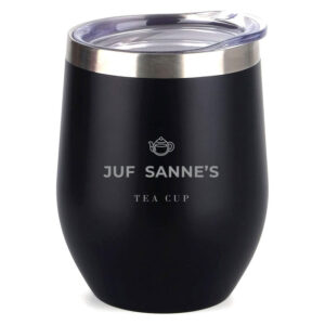 Gegraveerde Tea Cup Zwart als cadeau voor juf