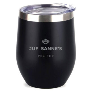 Gegraveerde Tea Cup Zwart als cadeau voor juf