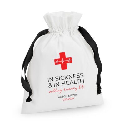 Gepersonaliseerde In Sickness & In Health Wedding Recovery Kit Zakjes in rood als bruiloft bedankje
