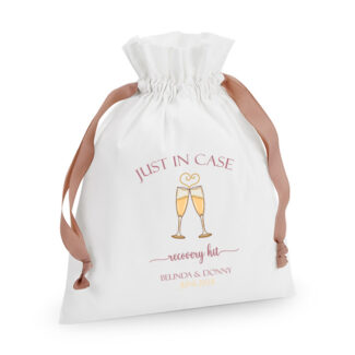 Gepersonaliseerde Just in Case Champagne Recovery Zakjes in rosé goud als bruiloft bedankje