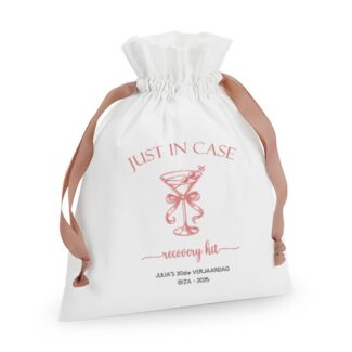 Gepersonaliseerde Just in Case Martini Recovery Zakjes in rosé goud met martiniglas als feest bedankje