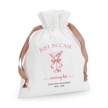 Gepersonaliseerde Just in Case Martini Recovery Zakjes in rosé goud met martiniglas als feest bedankje