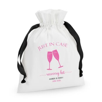 Gepersonaliseerde Just in Case Recovery Kit Champagne Toast Zakjes in hot pink als feest bedankje