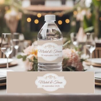 Water Etiket Stylish in Sand Dollar en Mocha Mousse voor bruiloften
