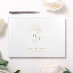 Gastenboek Eucalyptus Design Goud & Wit Gepersonaliseerd met Initialen en Datum