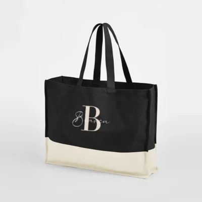 Gepersonaliseerde Canvas Strandtas in Black/Naturel met Naam