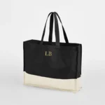 Gepersonaliseerde Canvas Tas Zwart/Naturel met Initialen in Goud