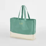 Gepersonaliseerde Canvas Tas Sage Groen/Naturel met Initialen in Goud