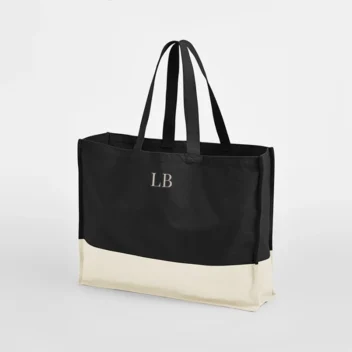 Gepersonaliseerde Canvas Tas in Zwart/Naturel met Initialen in Naturel