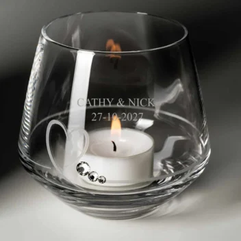 Gepersonaliseerde Theelichthouder met Swarovski | Namen en Datum Gravure