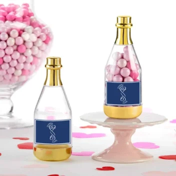 Mini Flesje Hart Motief Navy Blue Gepersonaliseerd Bedankje