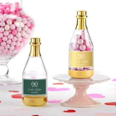 Mini Geschenkflesje Bloemenframe Gepersonaliseerd met Namen en Datum voor Bruiloft