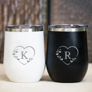 Romantische Drinkbeker Set Liefdeshart Zwart & Wit Gepersonaliseerd met Initialen