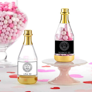 Snoepflesje bedankje verjaardag vintage aged to perfection transparant acryl gouden dop gepersonaliseerd