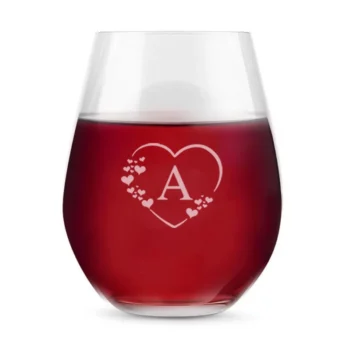 Wijnglas Hart Monogram Gepersonaliseerd met Initiaal voor Cadeau