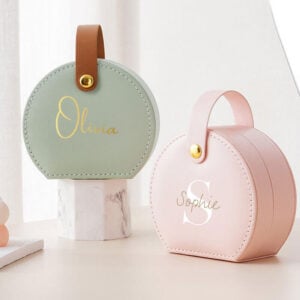 Chique Mini Sieradendoosje in Sage en Blush Pink - Compact Tasje met Gouden Knop