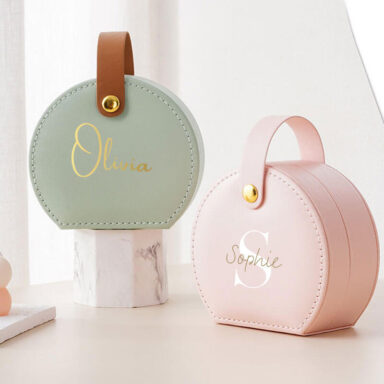 Chique Mini Sieradendoosje in Sage en Blush Pink - Compact Tasje met Gouden Knop