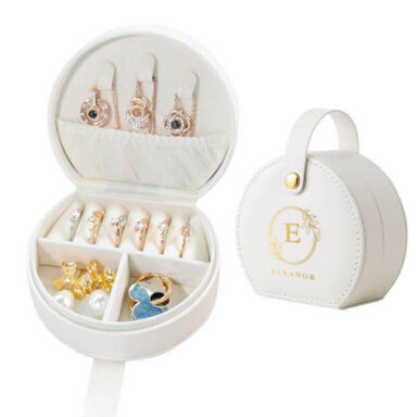 Chique Mini Sieradentasje Wit - Compact Doosje met Gouden Knop en Design