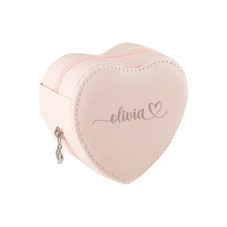 Gepersonaliseerd hartvormig sieradendoosje pink roségoud print cadeau