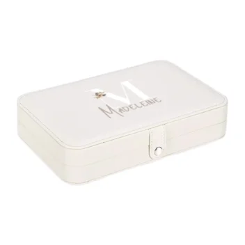 Luxe Korean Style Reis Juwelendoos Beige met Boho Monogram Design in Wit