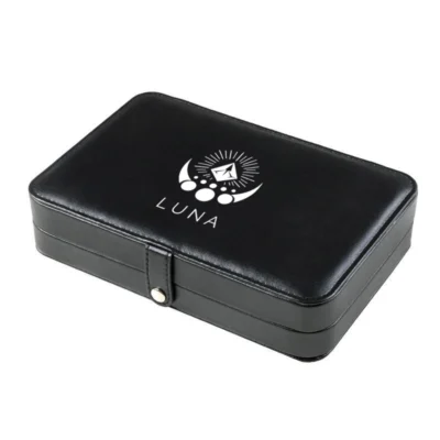 Luxe Korean Style Reis Juwelendoos Zwart met Mystic Moon Design in Wit