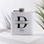 Royal Split Monogram Gepersonaliseerde Heupfles voor Getuige in Wit