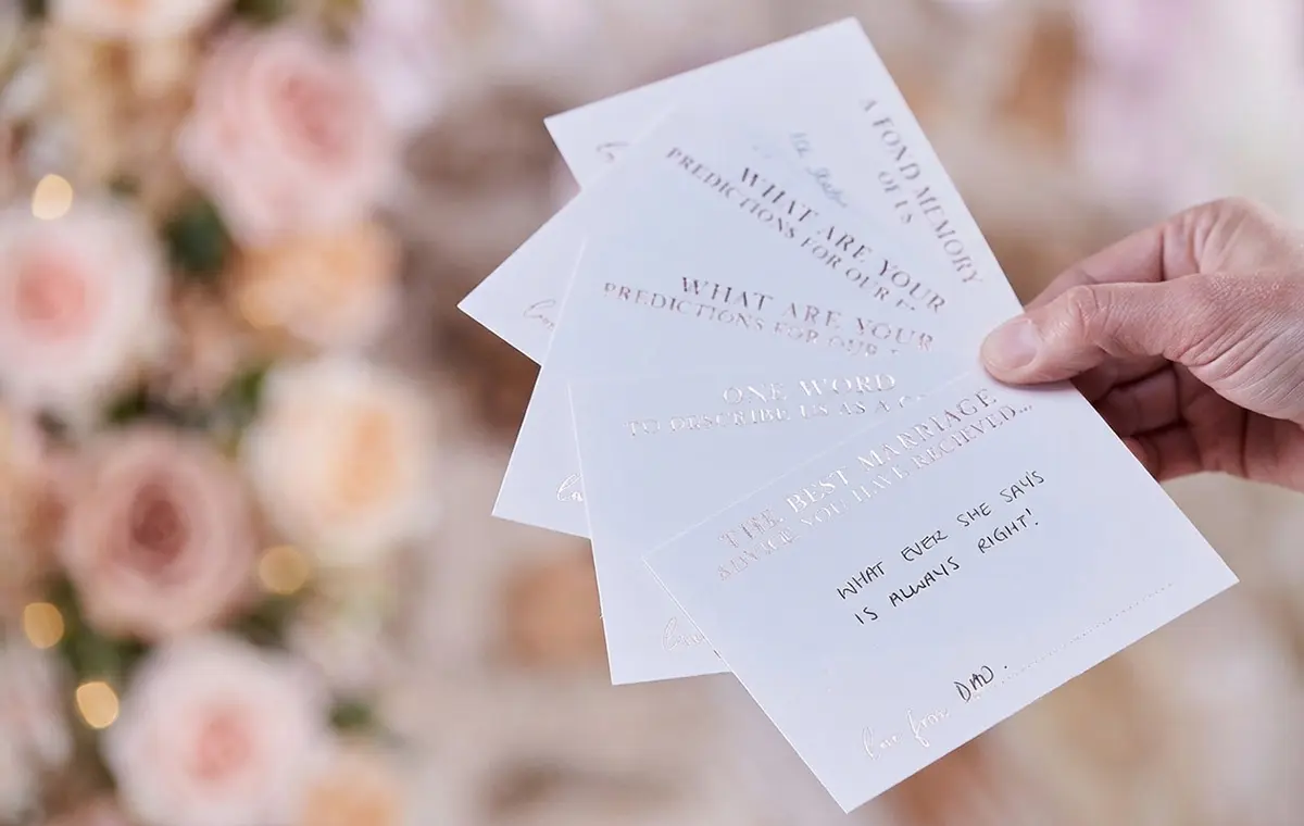 Advieskaarten bruiloft met huwelijksvragen voor gasten