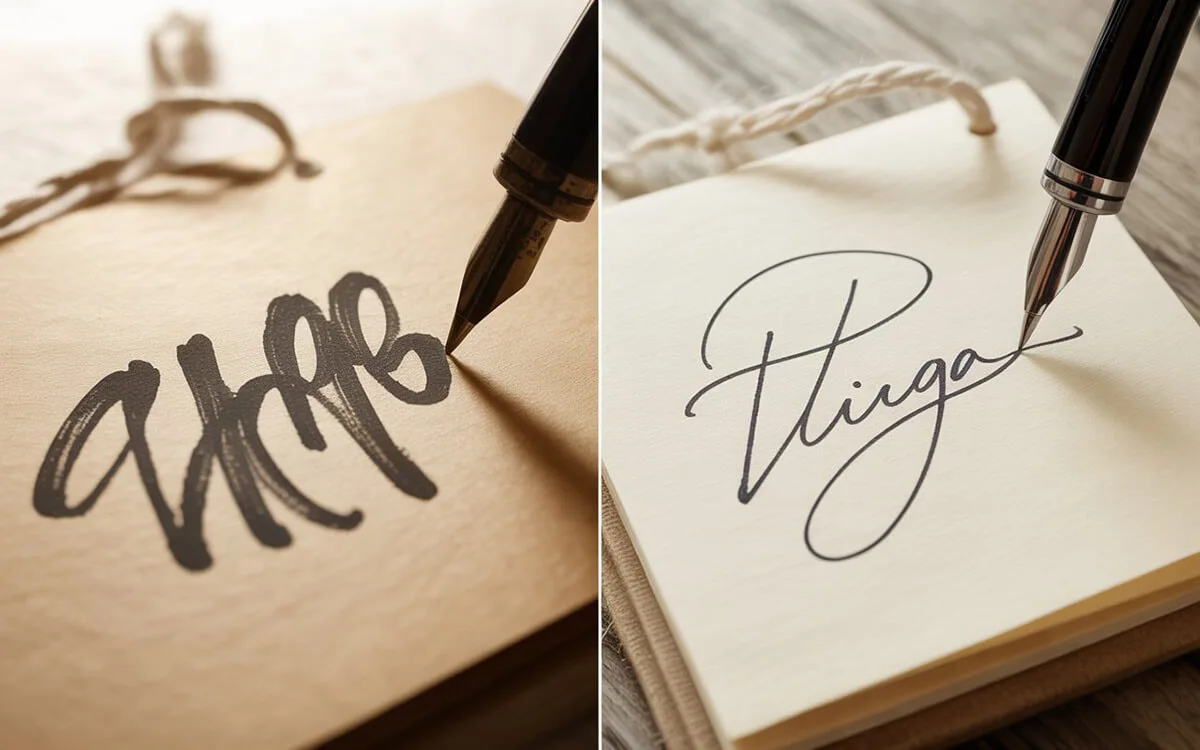 Vlekken en bloedende inkt in gastenboek door verkeerde pen versus schone, heldere inkt op kwalitatief papier voor beste pennen.