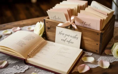 Combinatie van een traditioneel gastenboek en de Houten Memory Box als oplossing voor de capaciteit bij grote bruiloften.