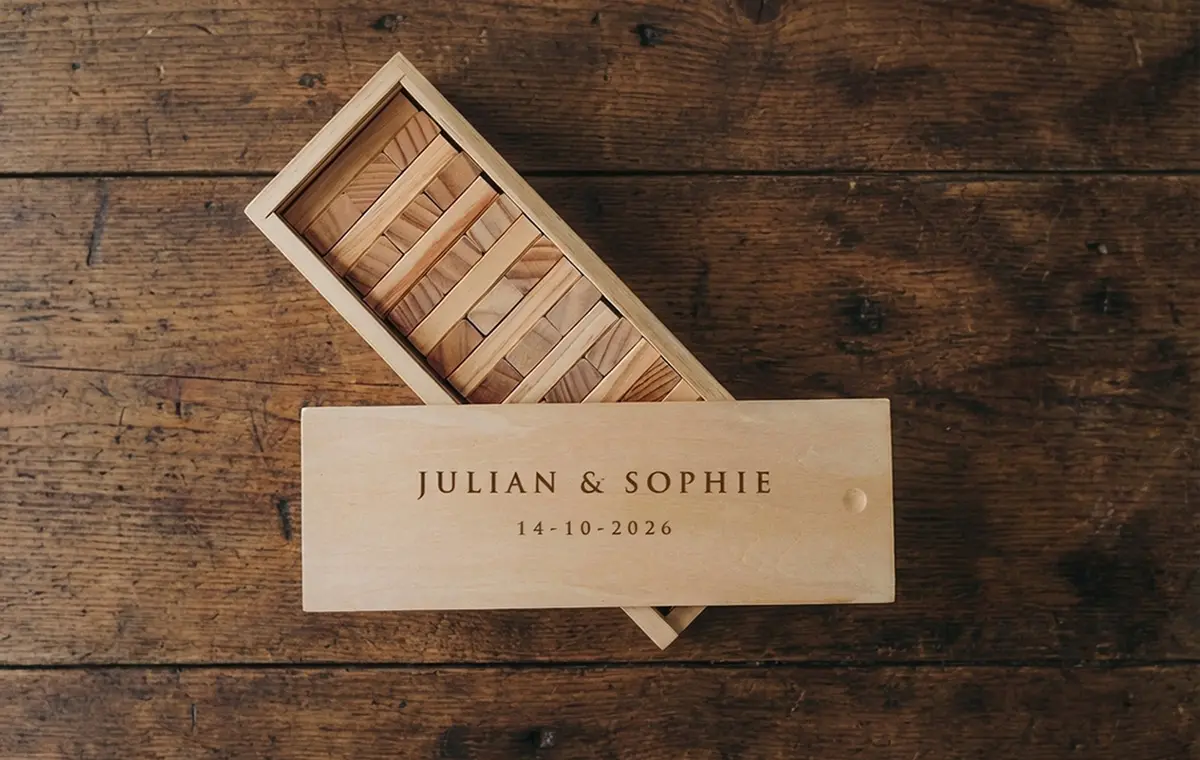 gepersonaliseerd jenga spel als alternatief gastenboek