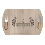 Gepersonaliseerde houten kaasplank met kaasmessen, Kitchen gravure met initiaal en established jaar, complete kaasset 38x25cm