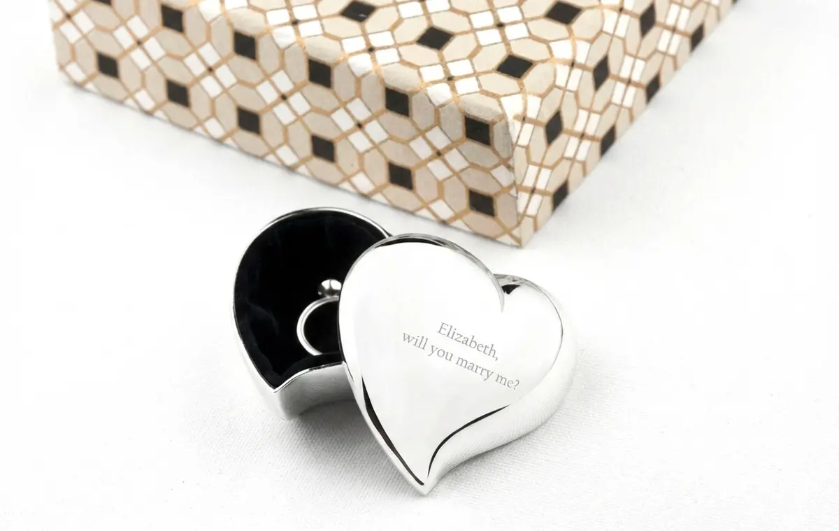 Ringdoosje hart met tekst zilver