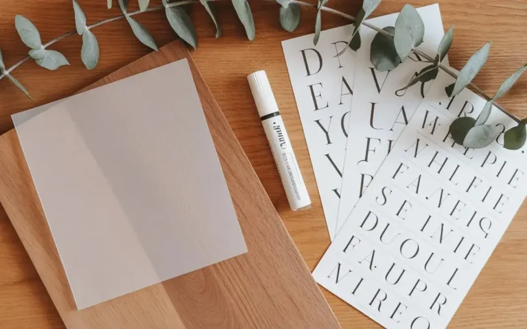 Benodigdheden voor het zelf maken van een welkomstbord bruiloft: acryl, hout, verf en stickers op een werktafel