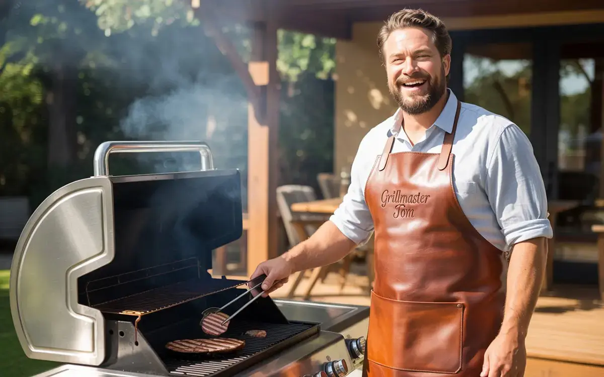 leren bbq schort gepersonaliseerd man