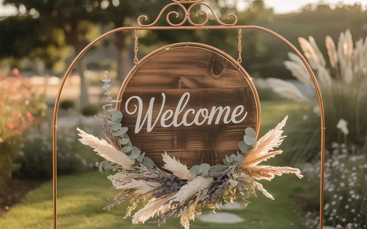 rond welkomstbord boho hout