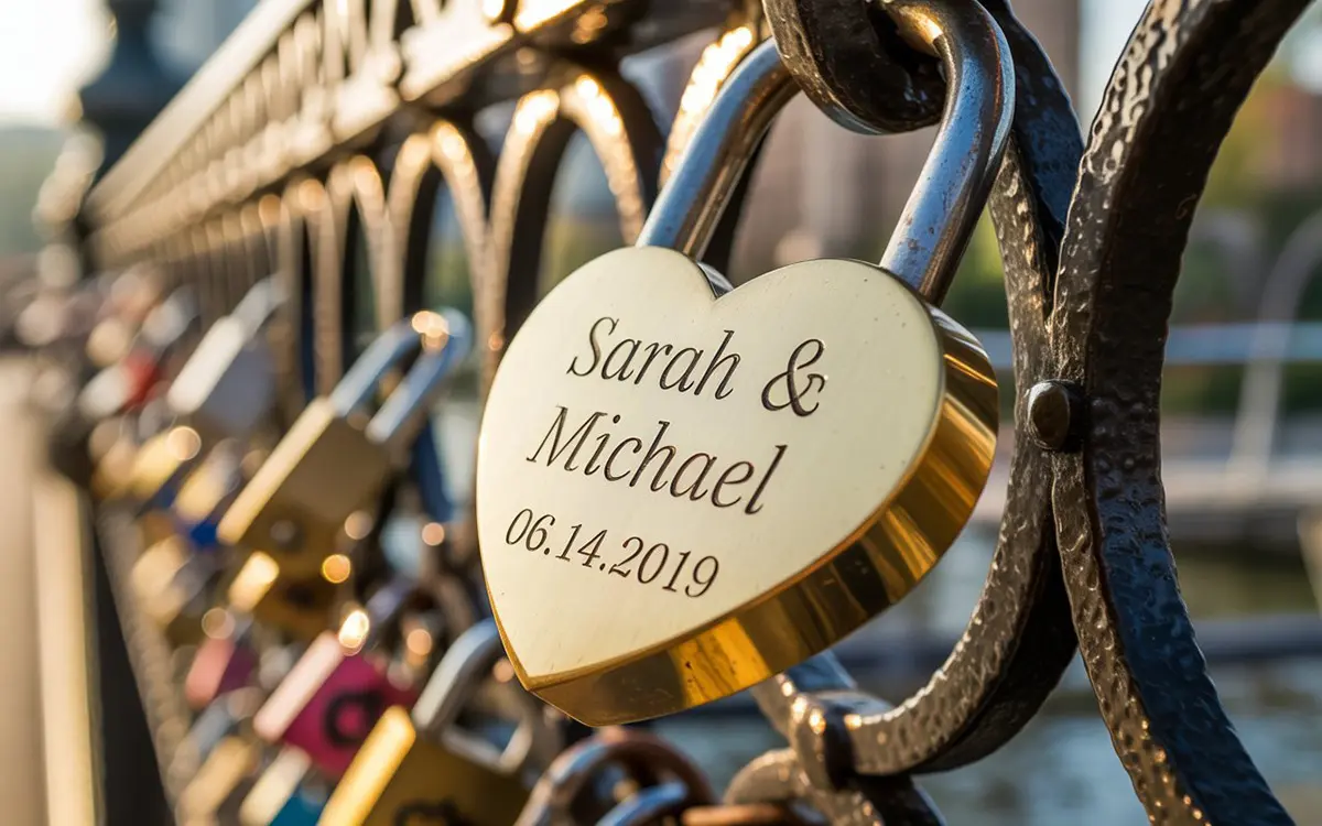 Gegraveerd liefdesslotje huwelijksreis