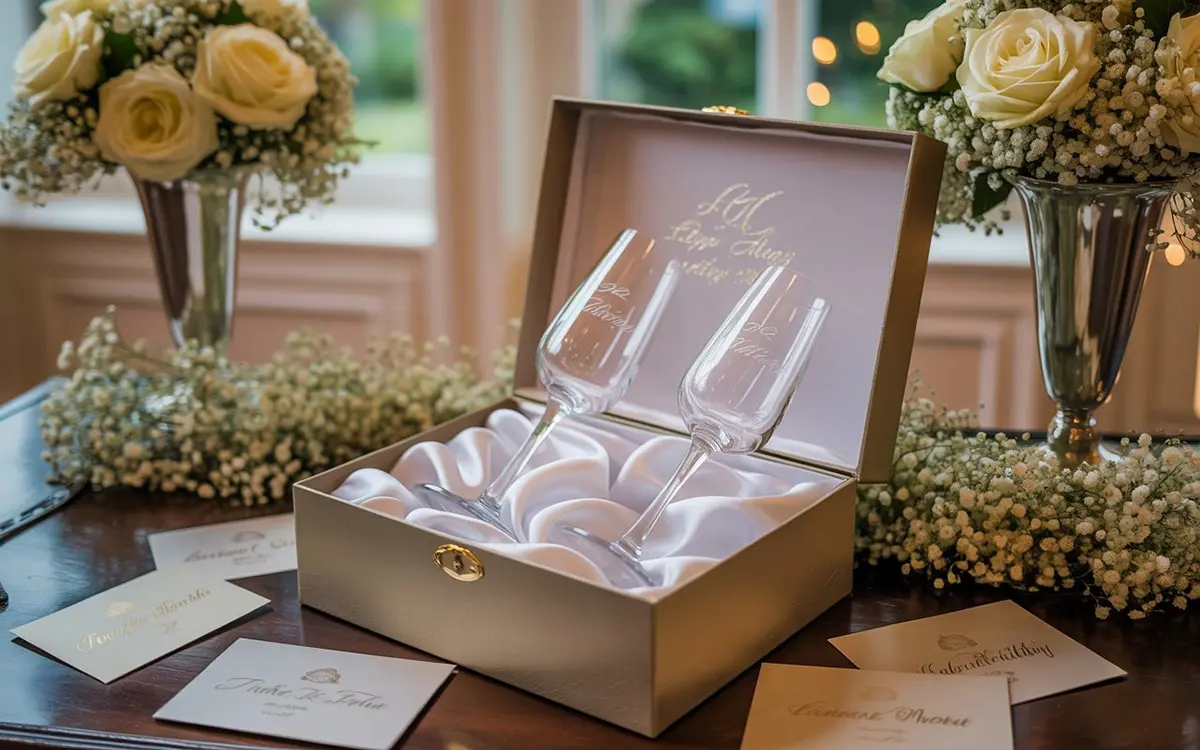 Gepersonaliseerd huwelijkscadeau op de cadeautafel