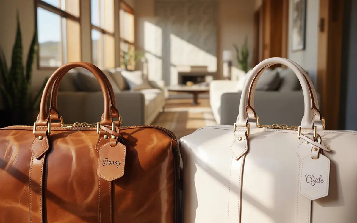 Luxe reistassen met kofferlabels