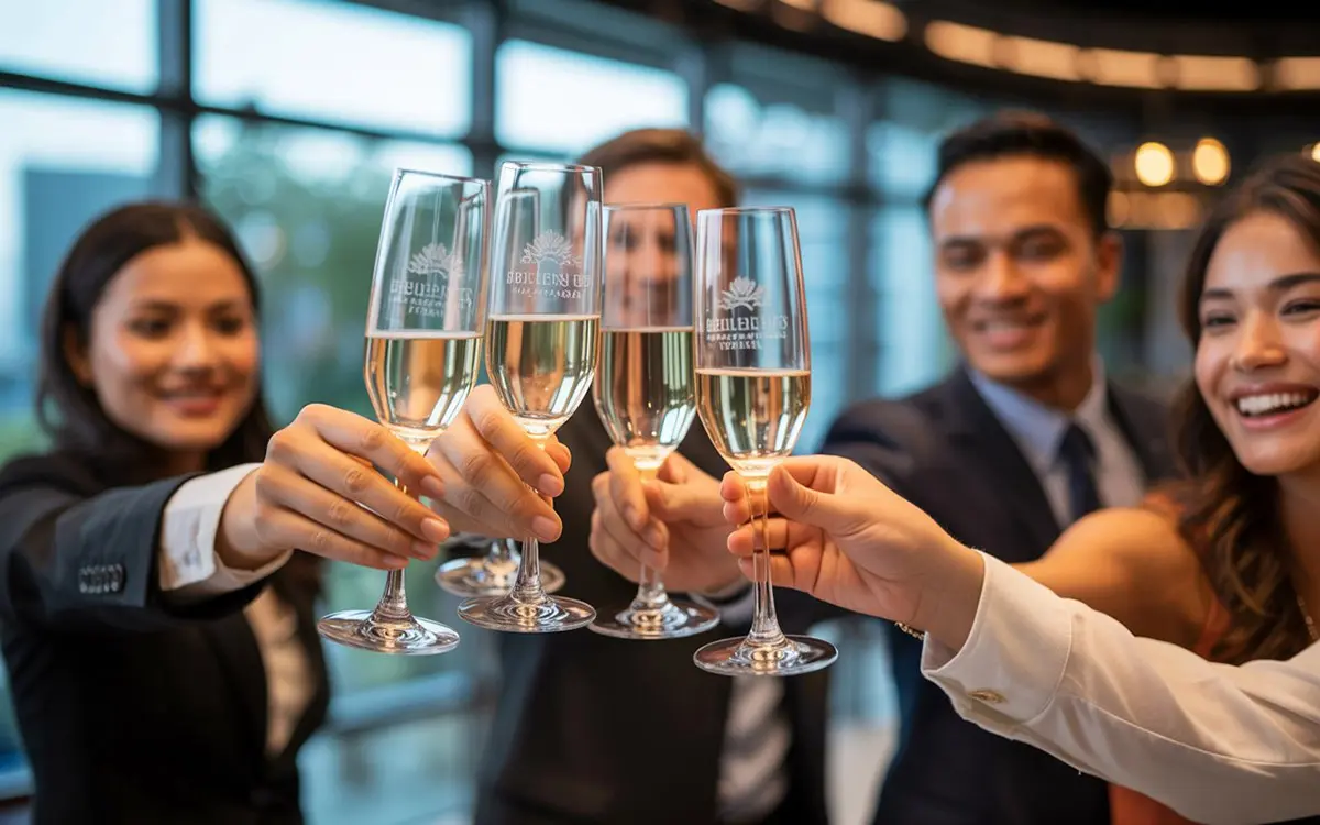 Medewerkers proosten op bedrijfsjubileum