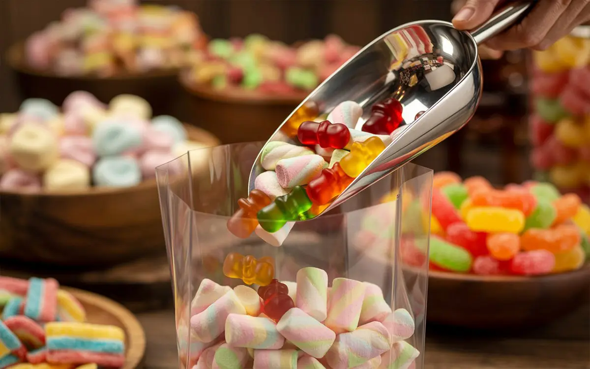 Stap voor stap de zakjes vullen met snoep