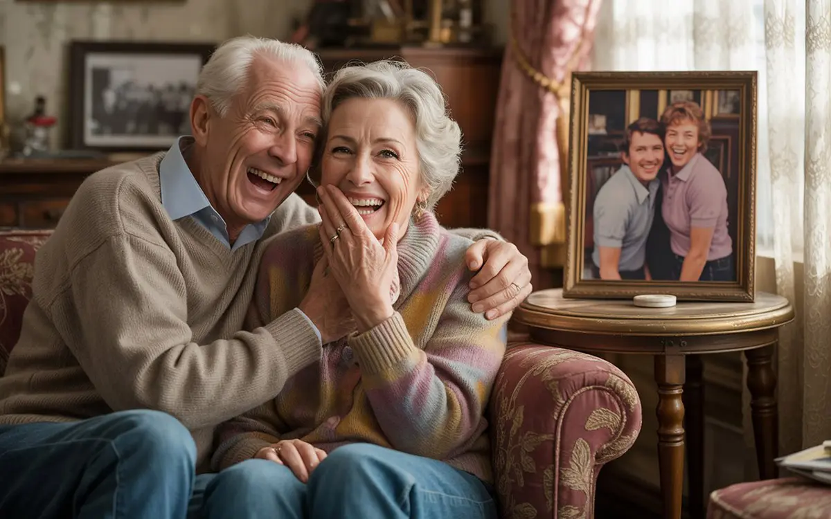 grappig lachend gouden paar