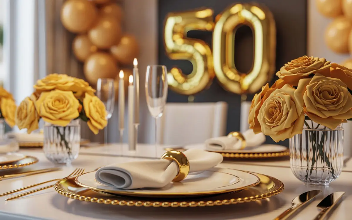 tafeldecoratie gouden bruiloft 50 jaar