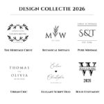 Overzichtskaart met 6 exclusieve graveerontwerpen voor de Design Collectie 2026, inclusief de stijlen The Heritage Crest, Botanical Initials, Pure Minimal, Urban Chic, Elegant Script Duo en Bold Statement.
