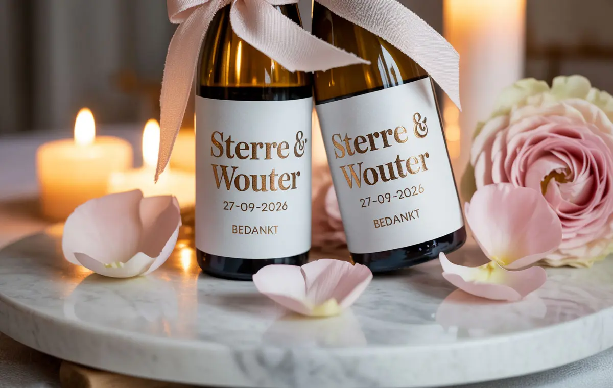 gepersonaliseerde bedankjes bruiloft wijnflesje