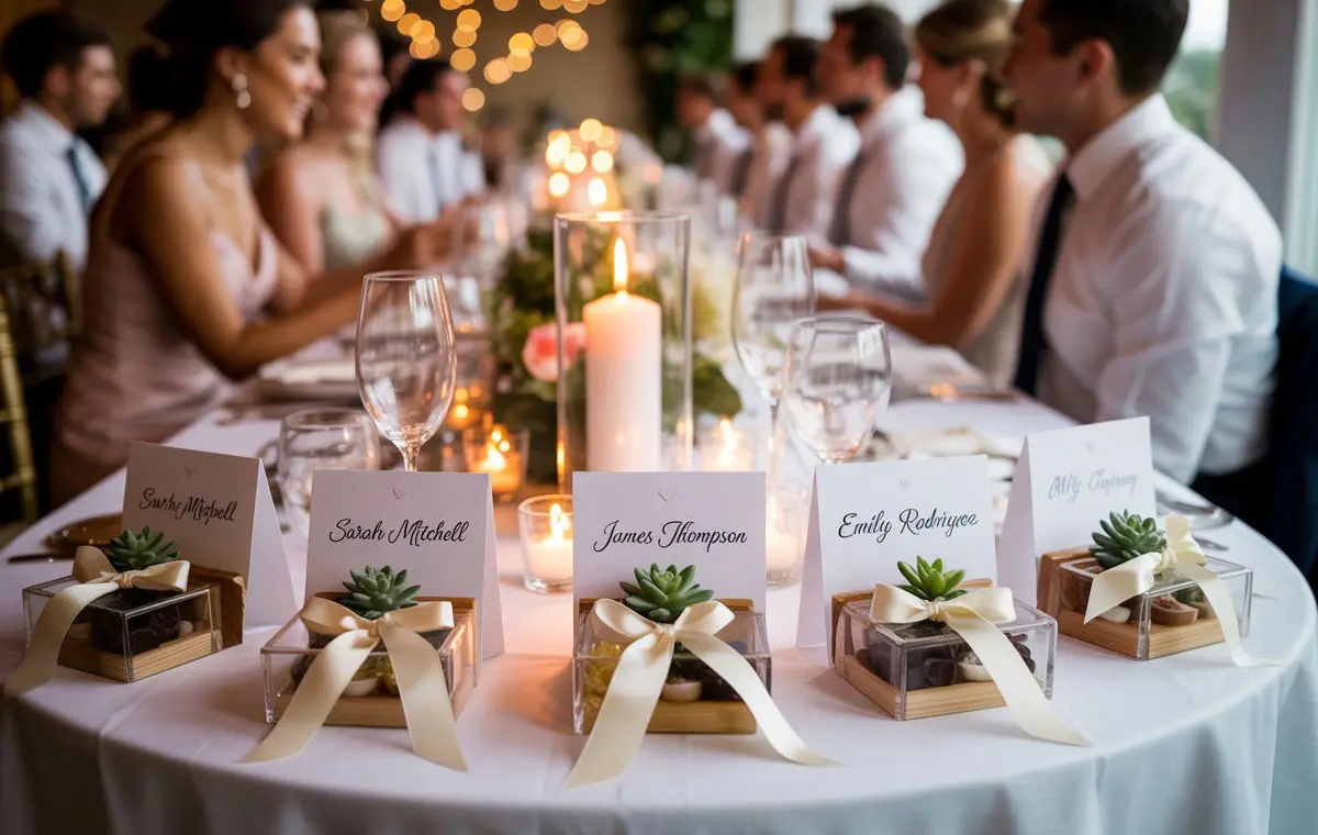 gepersonaliseerde bedankjes met naam bruiloft tafel