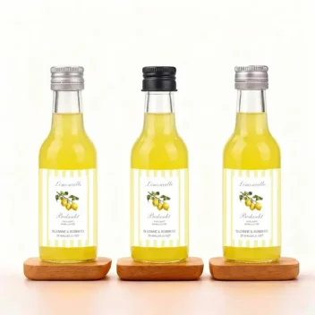 Limoncello bedankje Bedankt voor Jouw Aanwezigheid zomers streep design met namen