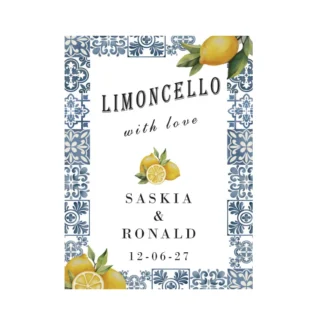 Etiket detail limoncello bedankje with love met namen en datum