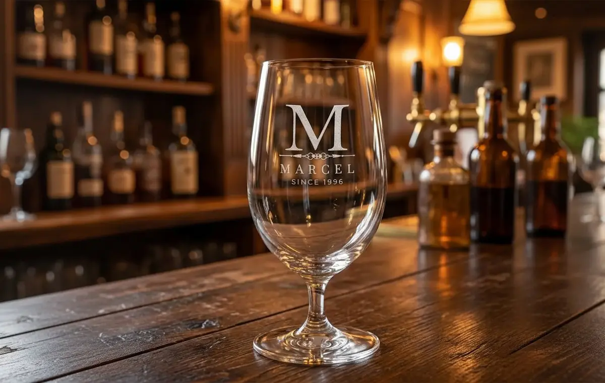 Gepersonaliseerd bierglas met initialen en naam gegraveerd