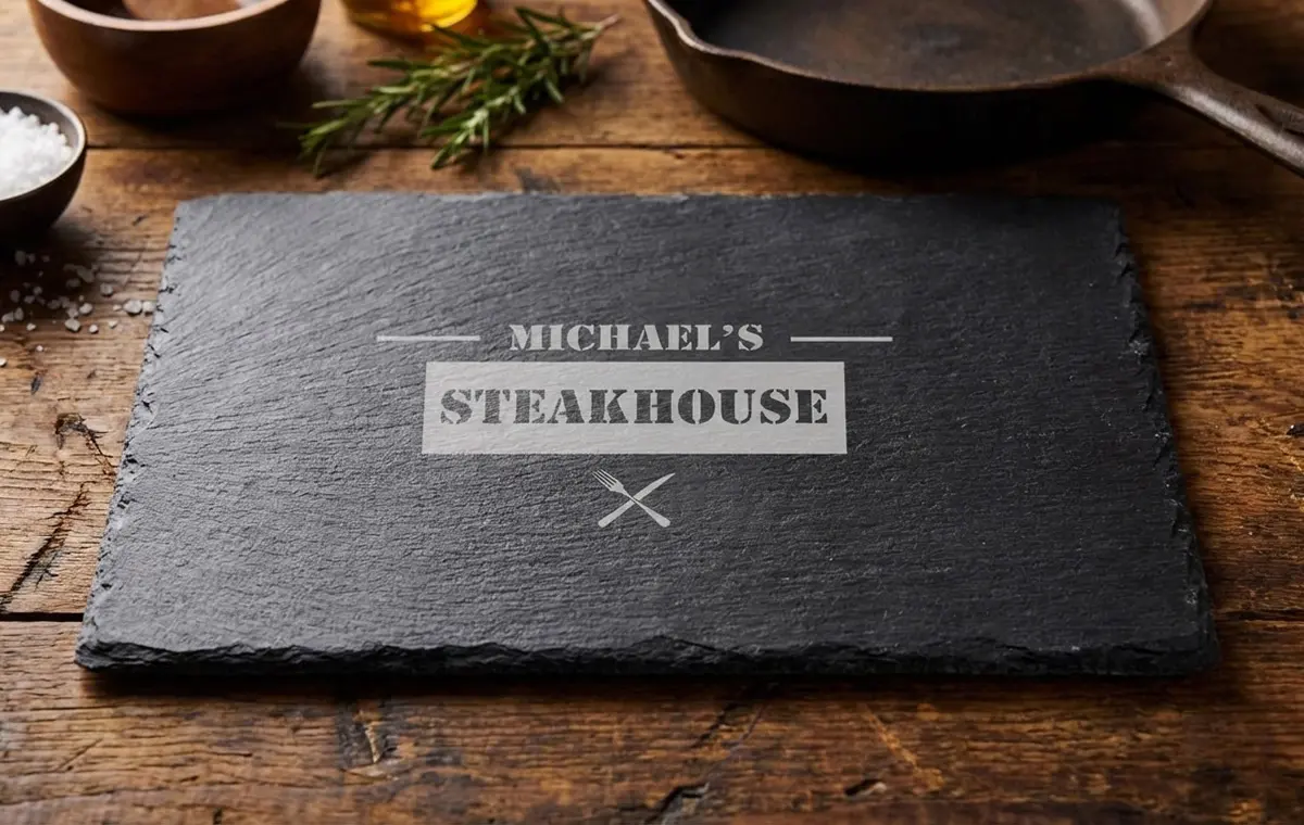 Leisteen snijplank graveren met naam en persoonlijk ontwerp