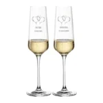 Champagneglazen zilveren jubileum 25 jaar met hartendesign en gepersonaliseerde tekst